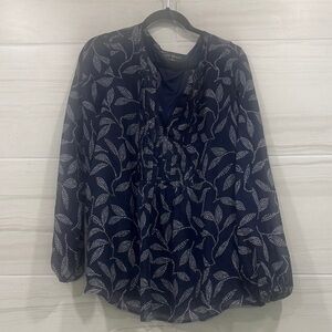 Lane Bryant Navy Leaf Print Blouse